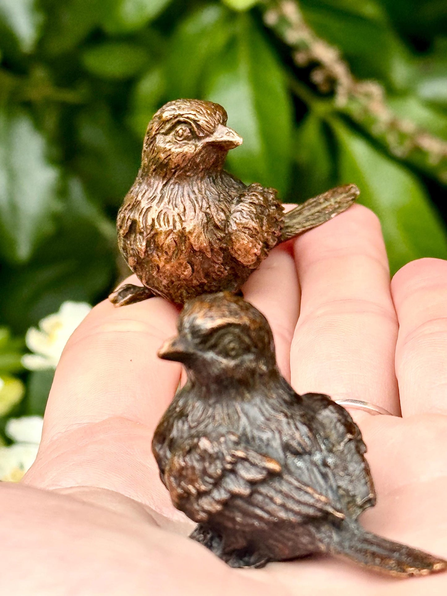Adorable lifelike bronze little chick birds statue, metal birdie figurine, adorable gift for bird lovers, st. valentine's day gift