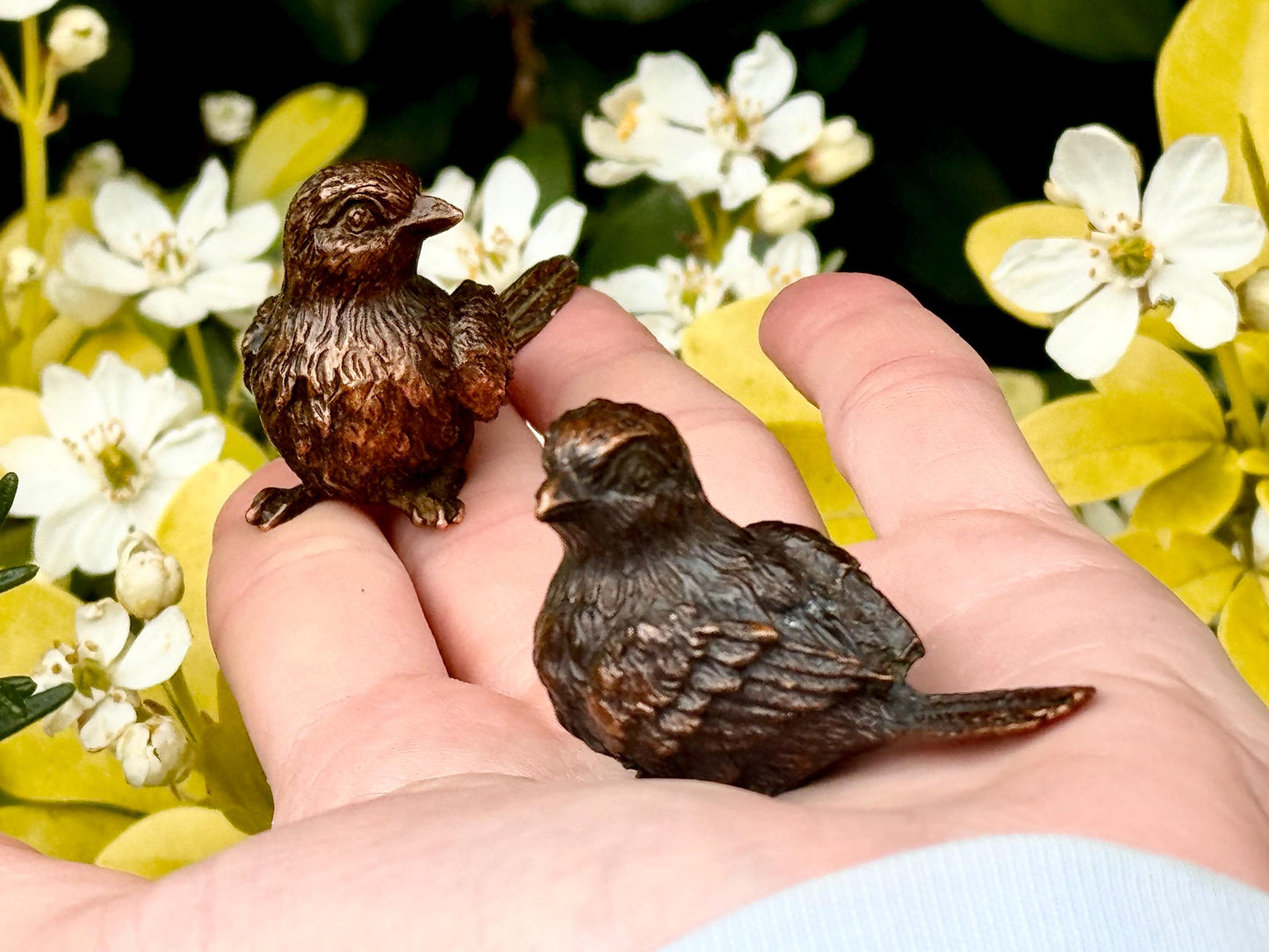 Adorable lifelike bronze little chick birds statue, metal birdie figurine, adorable gift for bird lovers, st. valentine's day gift