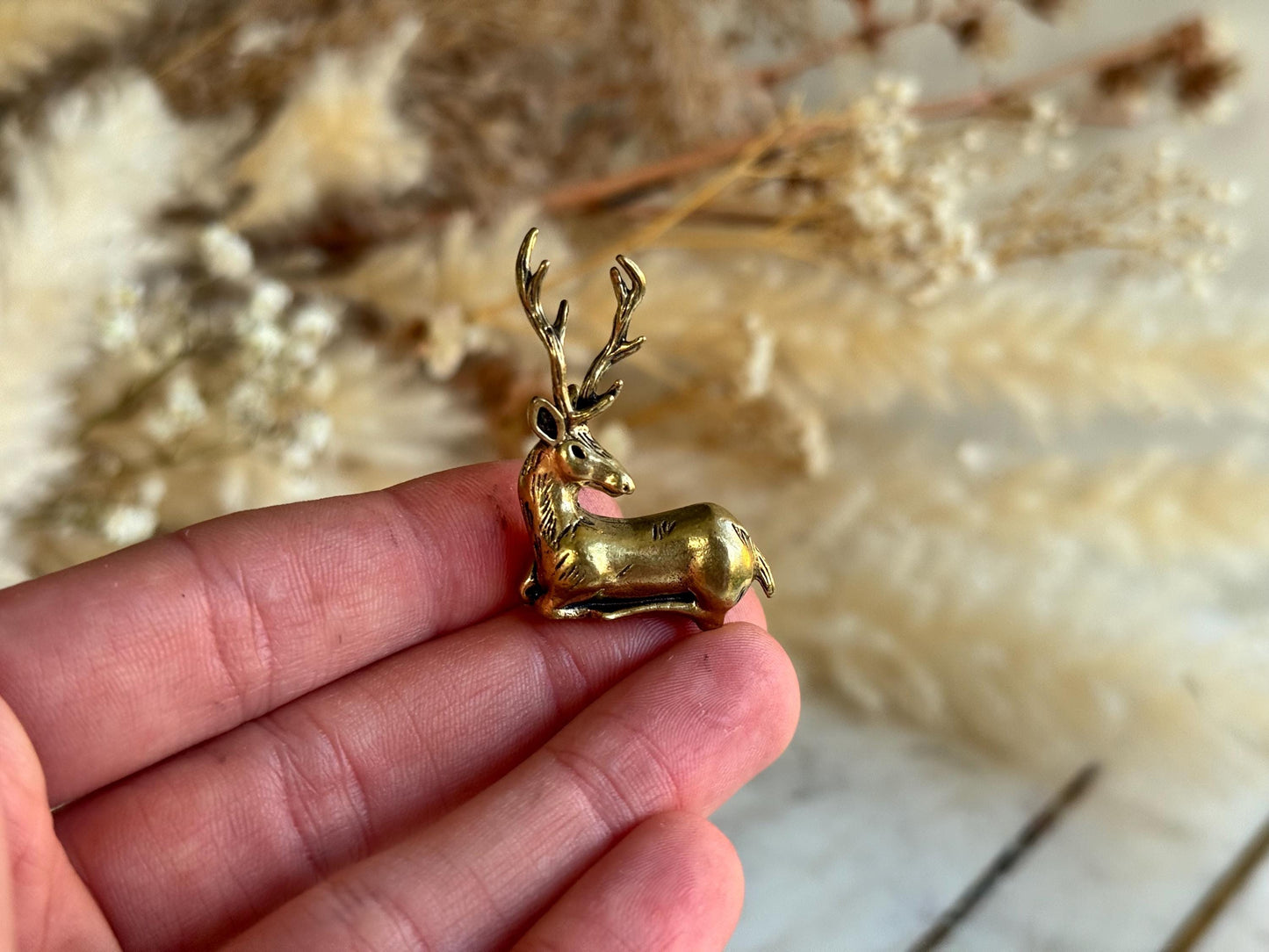Beautiful Deer Ornamenr, Fine lifelike brass Sika figurine, Tiny Deer Decoration, Reindeer ornament, Cute Christmas gift, Gift for friend