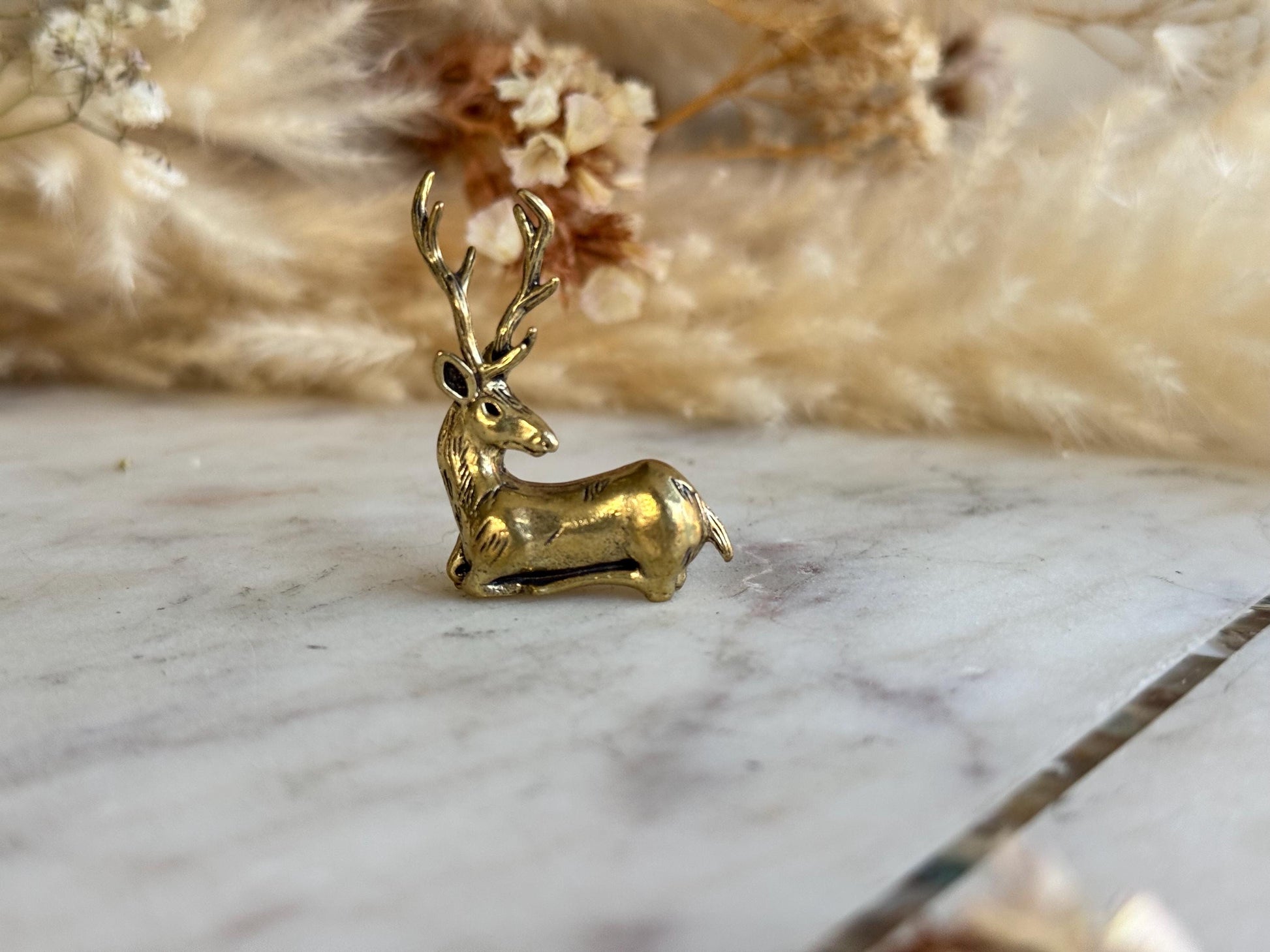 Beautiful Deer Ornamenr, Fine lifelike brass Sika figurine, Tiny Deer Decoration, Reindeer ornament, Cute Christmas gift, Gift for friend