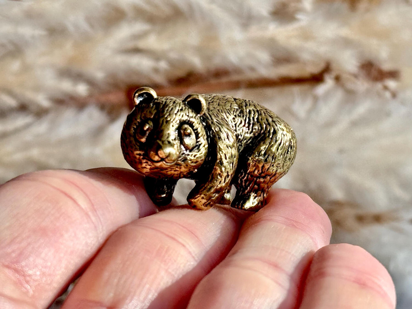 Endearing Baby Panda With a Bamboo Basket figurine, Solid brass adorable panda miniature, Panda with Bamboo sculpture, panda paperweight