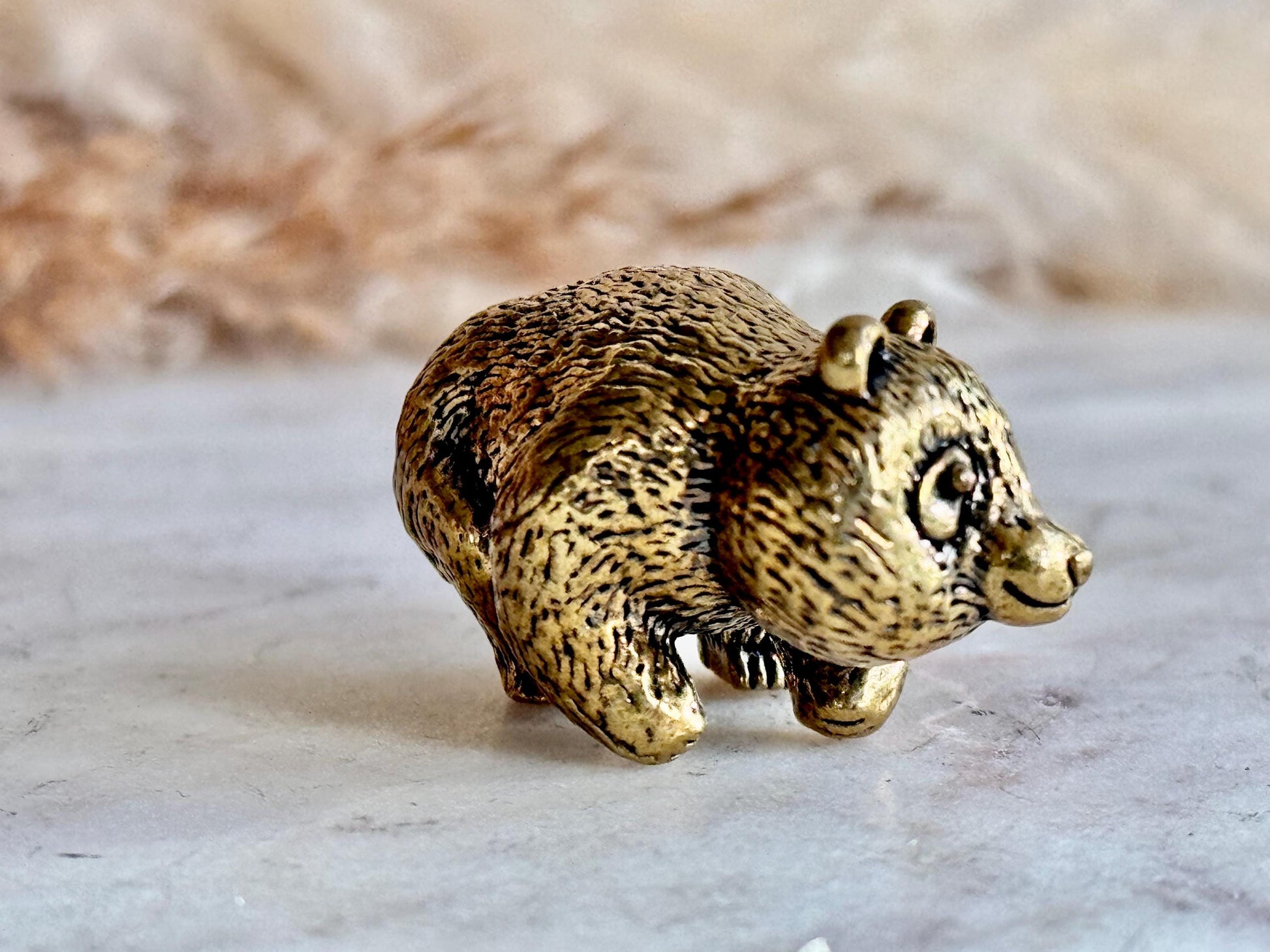 Endearing Baby Panda With a Bamboo Basket figurine, Solid brass adorable panda miniature, Panda with Bamboo sculpture, panda paperweight
