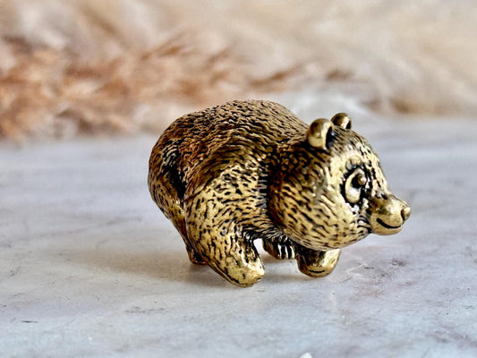Endearing Baby Panda With a Bamboo Basket figurine, Solid brass adorable panda miniature, Panda with Bamboo sculpture, panda paperweight