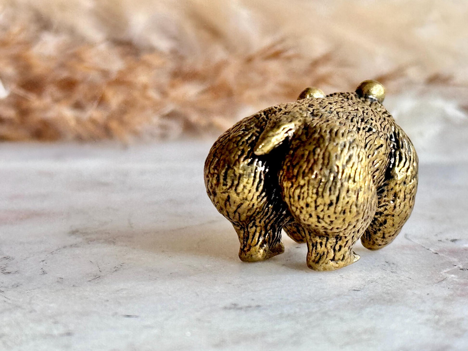 Endearing Baby Panda With a Bamboo Basket figurine, Solid brass adorable panda miniature, Panda with Bamboo sculpture, panda paperweight