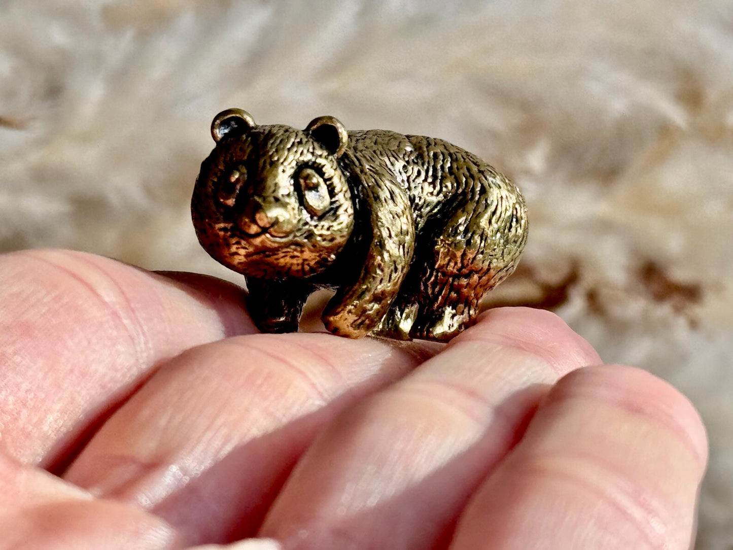 Endearing Baby Panda With a Bamboo Basket figurine, Solid brass adorable panda miniature, Panda with Bamboo sculpture, panda paperweight