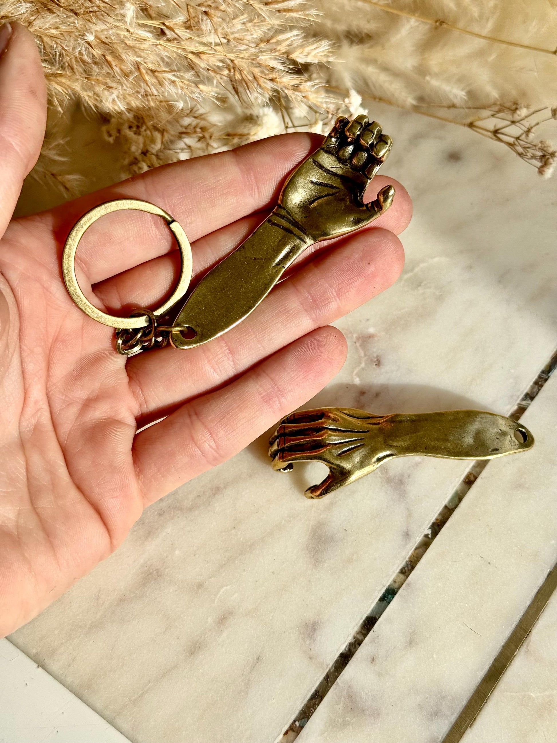 Solid Brass Creative Hand bottle opener, brass hand keyring, Cool gift for him