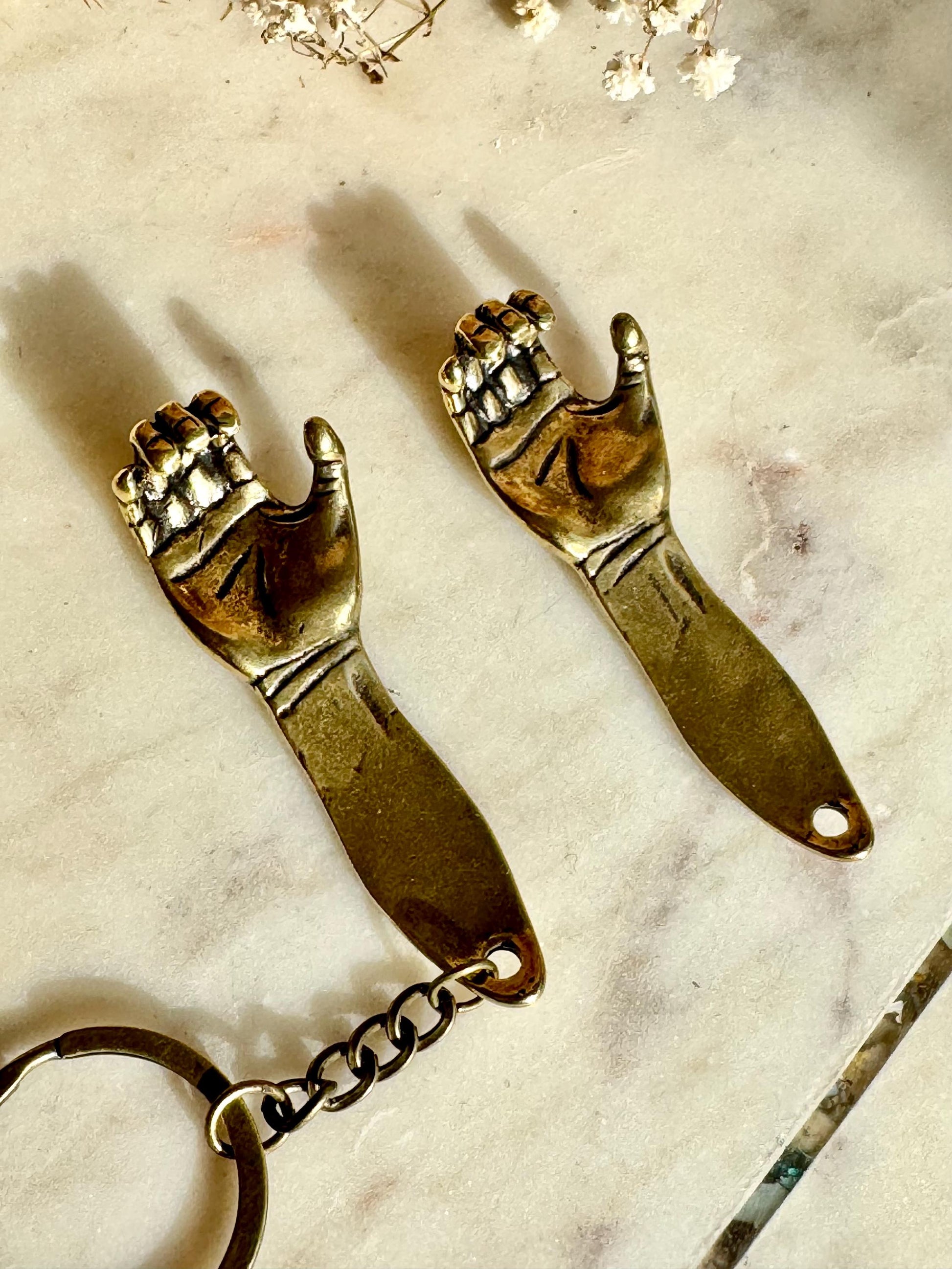 Solid Brass Creative Hand bottle opener, brass hand keyring, Cool gift for him