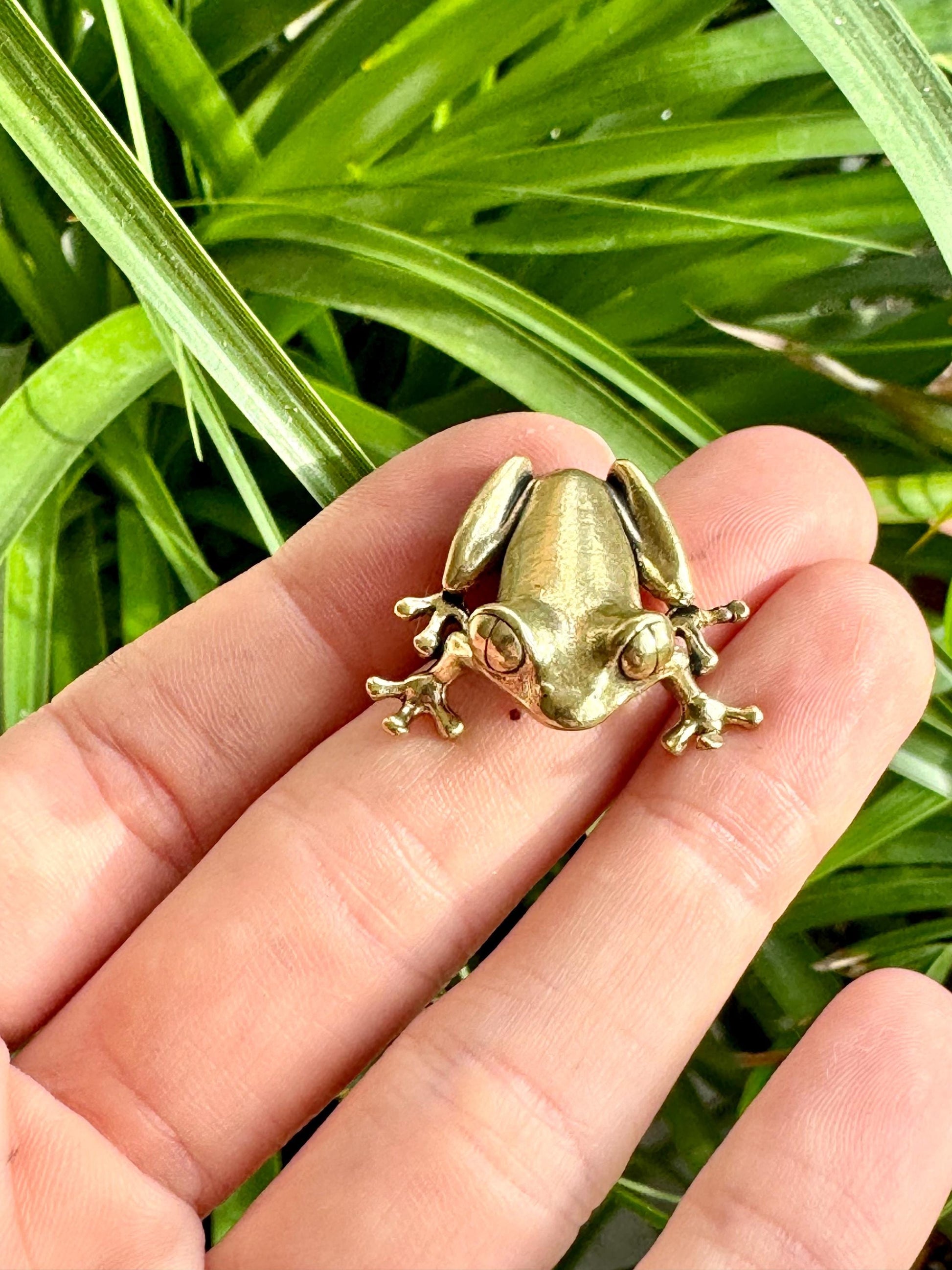 Fine Lifelike Solid Brass Frog figurine, Couple of Frogs Statue, Small Paperweight, Cute collectible figurine, Desk Accessory