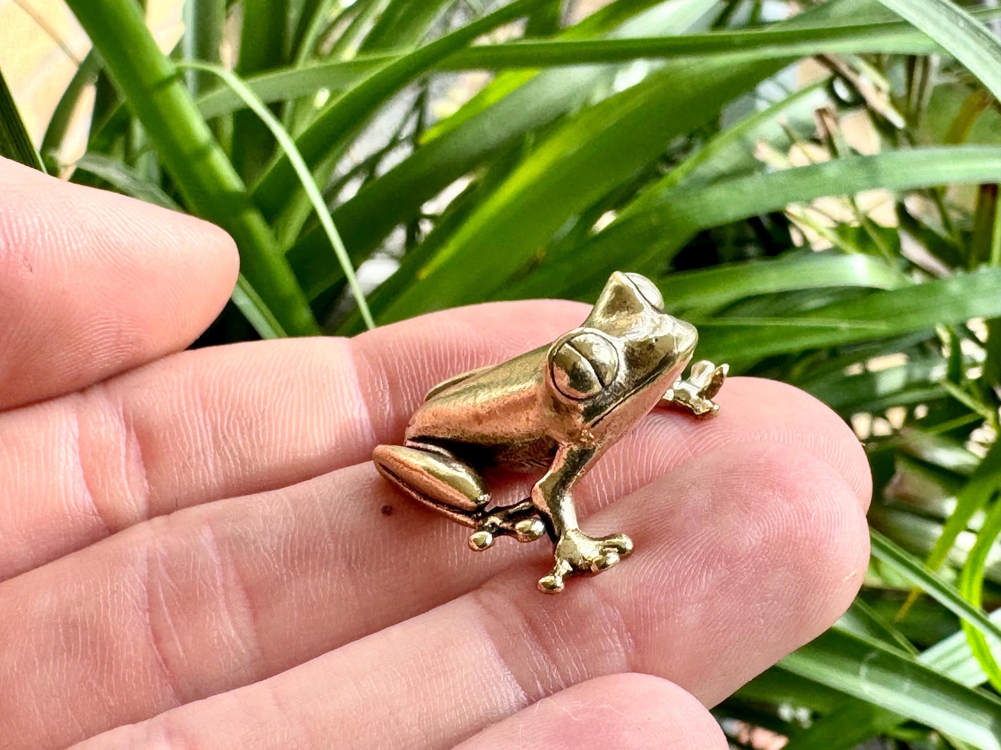 Fine Lifelike Solid Brass Frog figurine, Couple of Frogs Statue, Small Paperweight, Cute collectible figurine, Desk Accessory