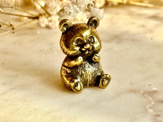 Cute Baby Panda figurine, Solid brass adorable panda miniature, Metal Panda sculpture, panda decor