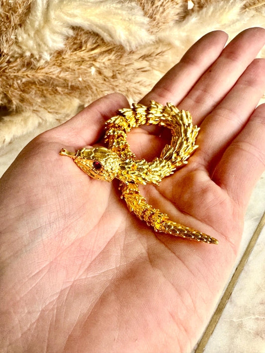 Golden Brass Snake Statue, 3D metal Figurine, Creative snake Miniature, Home Decor, Office decoration, Fairy Garden Miniature