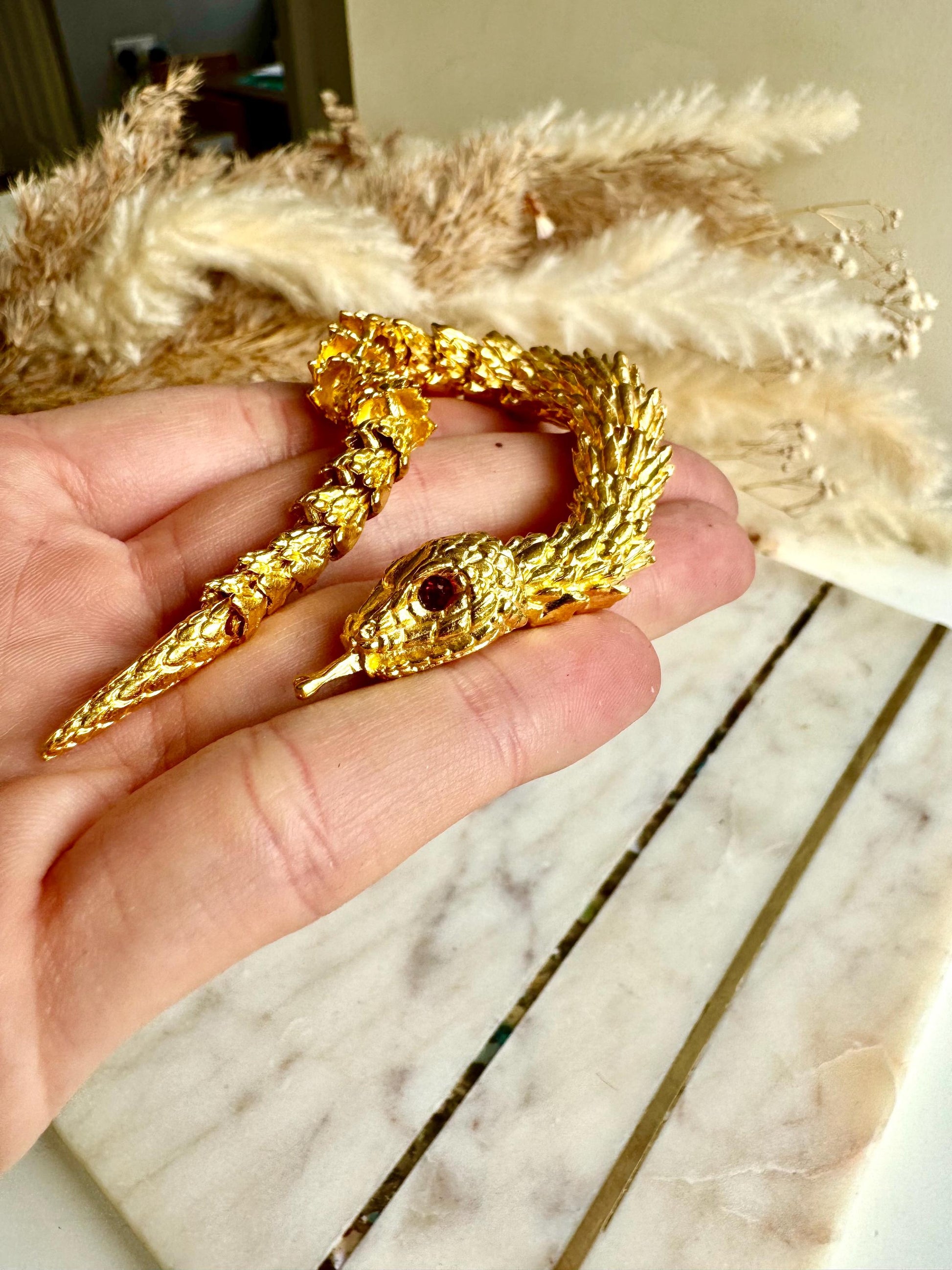 Golden Brass Snake Statue, 3D metal Figurine, Creative snake Miniature, Home Decor, Office decoration, Fairy Garden Miniature