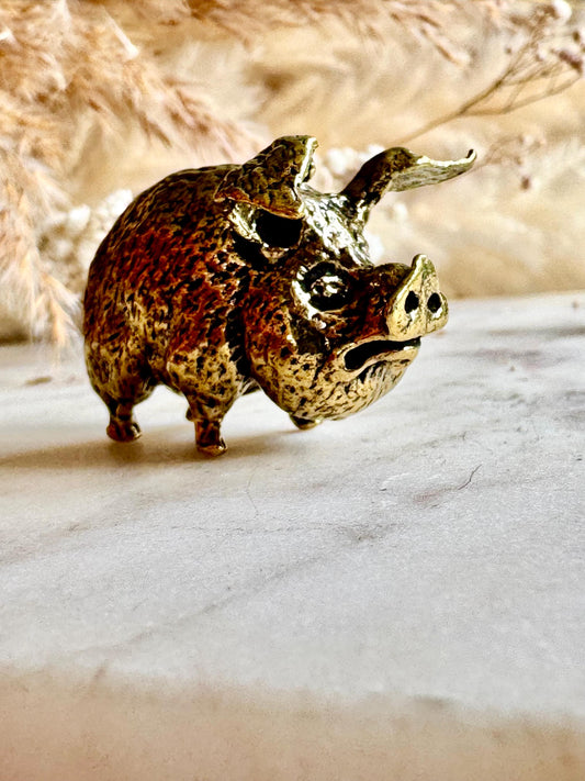 Solid brass Funny Fat Pig Figurine, Cute Fatty Piggy ornament, funny gift