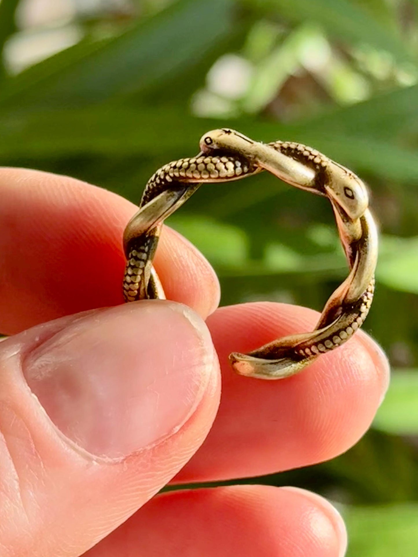 Solid brass twin snake ring, adjustable serpent wrap ring, ouroboros reptile jewelry, mystical brass snake band