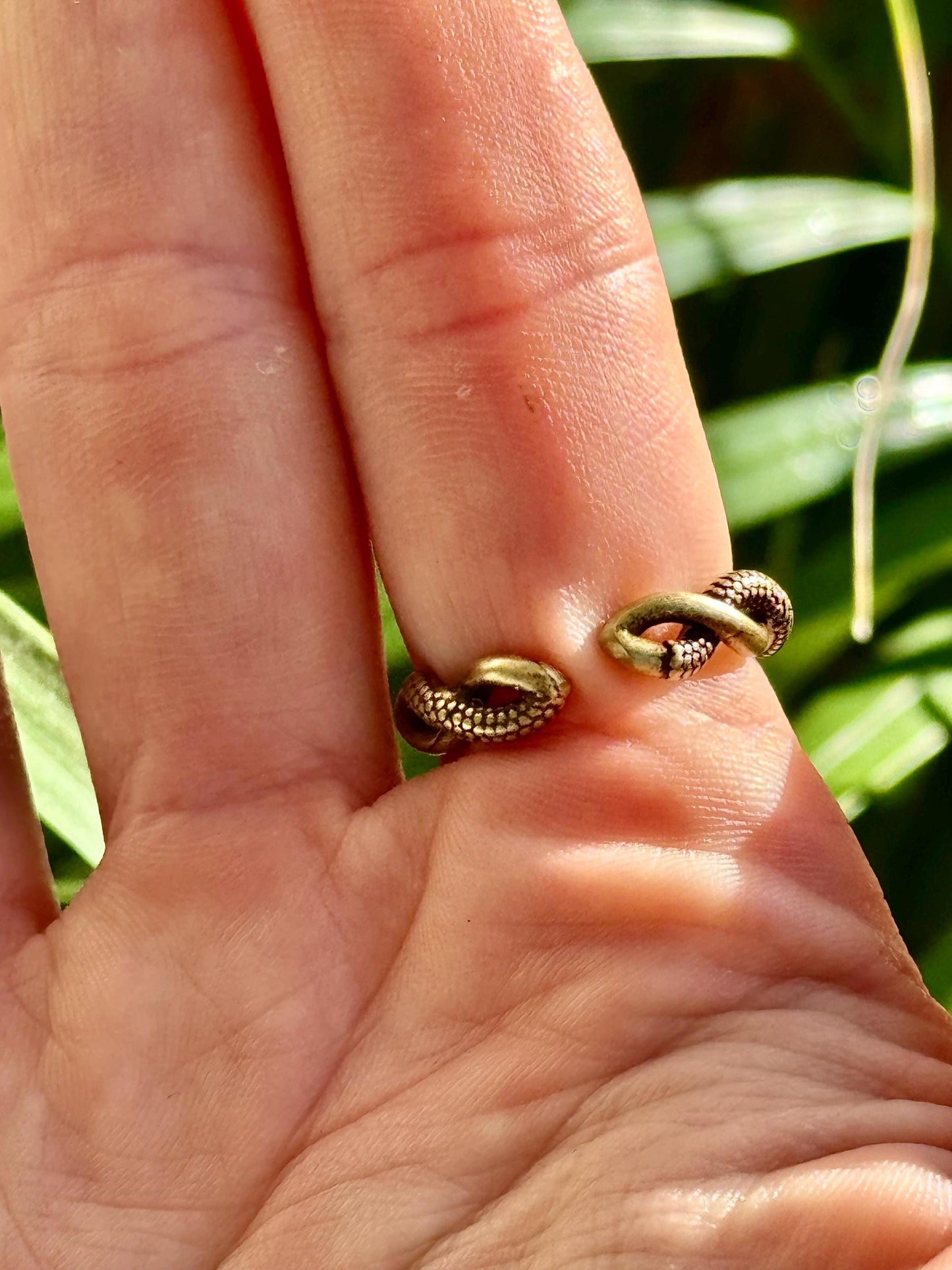Solid brass twin snake ring, adjustable serpent wrap ring, ouroboros reptile jewelry, mystical brass snake band