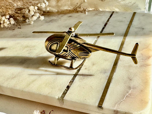Solid Brass Helicopter Miniature – Rotating Propeller, Retro Aviation Gift, Pilot’s Desk Decor, Collectible Metal Chopper Model