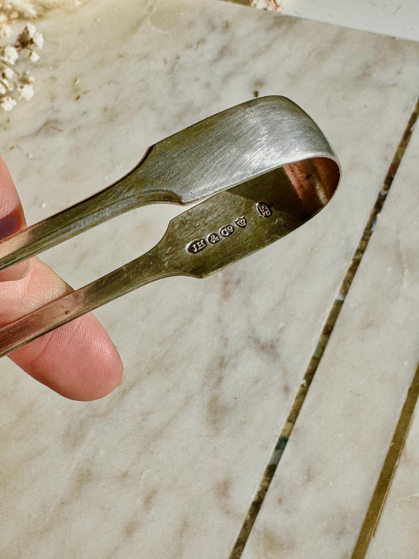Vintage Silver-Plated Sugar Cube Tongs with Hallmarks, British Antique Tableware, Afternoon Tea party