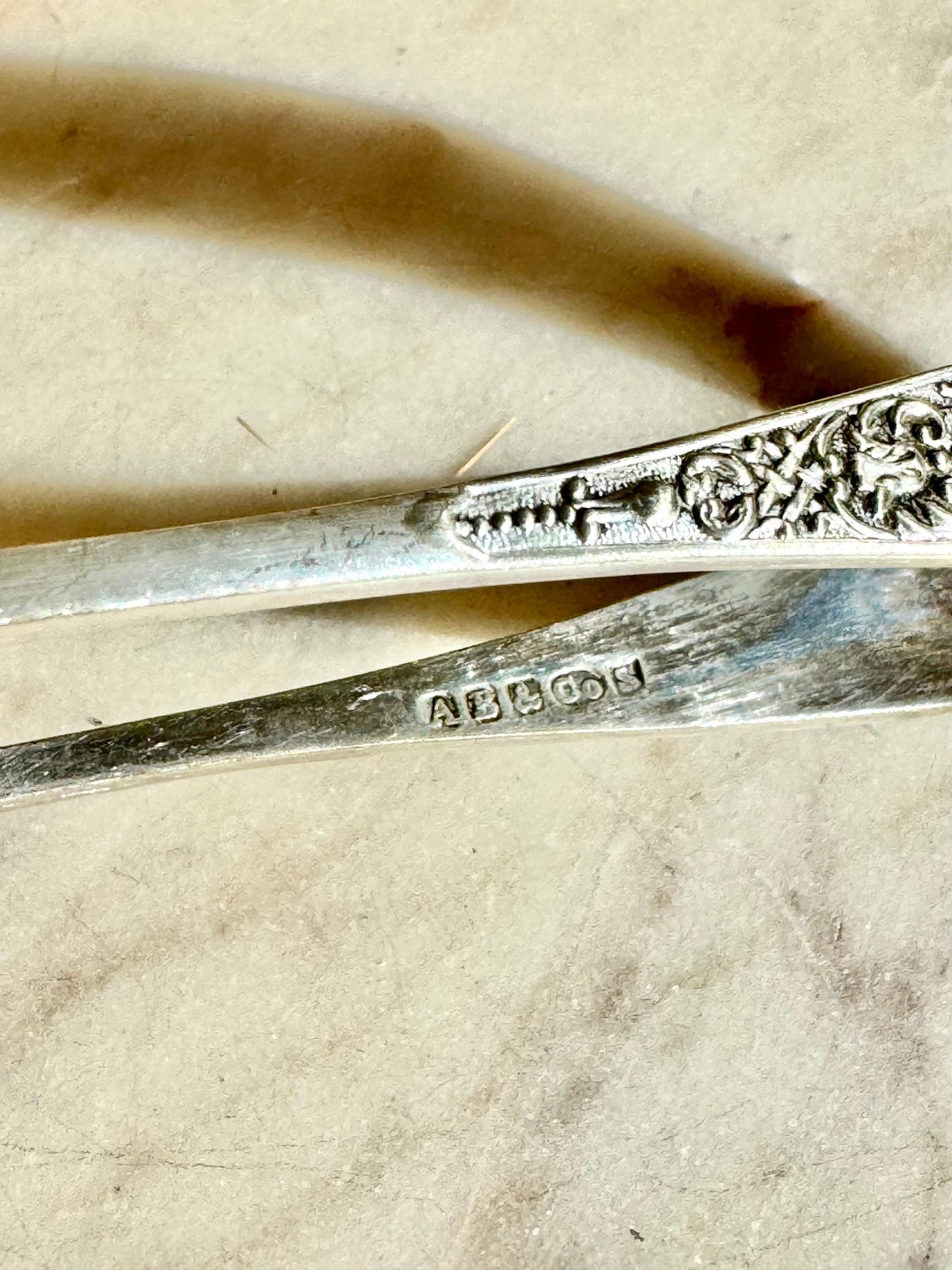 Antique Victorian Silver Sugar Tongs with Ornate Floral Pattern, Hallmarked AB&Co, Early 1900s