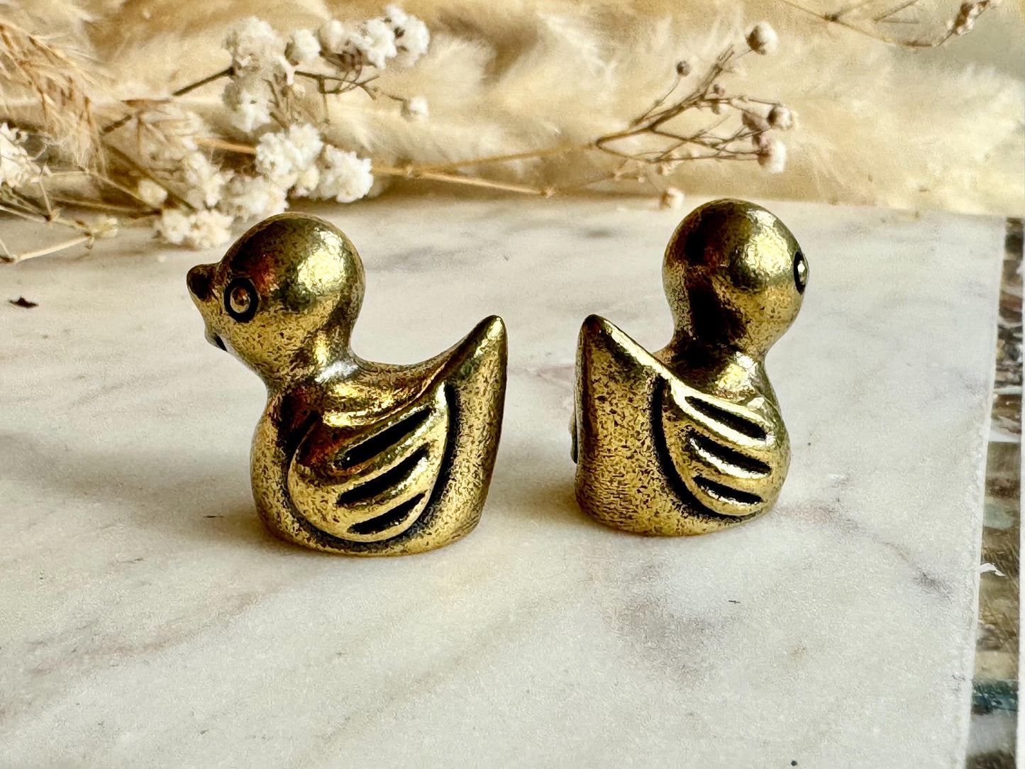 Style Duck miniature, solid brass little bird figurine, Couple of ducks miniature gift, Desktop ornament, Bath Duck statuette