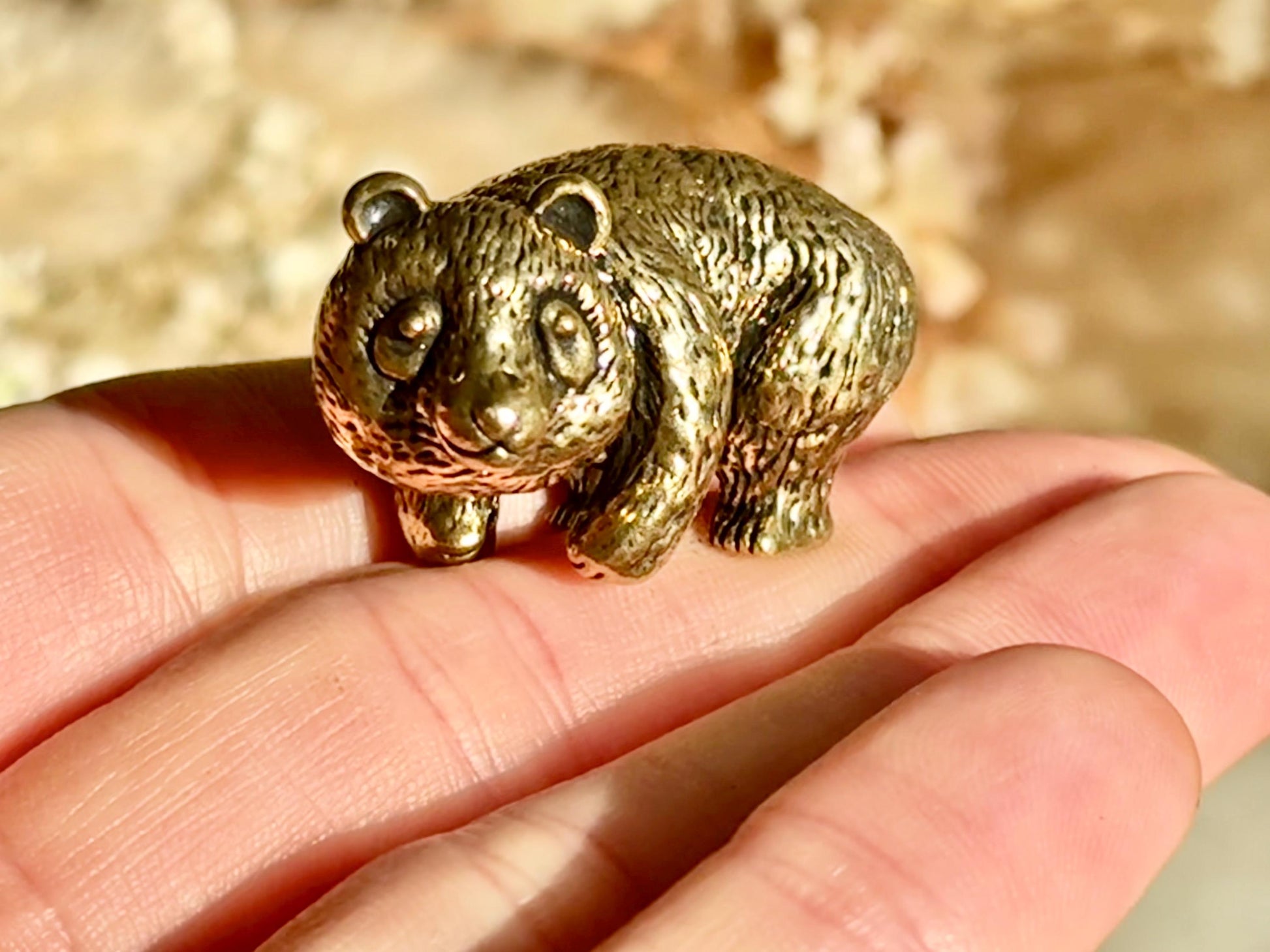Endearing Baby Panda With a Bamboo Basket figurine, Solid brass adorable panda miniature, Panda with Bamboo sculpture, panda paperweight