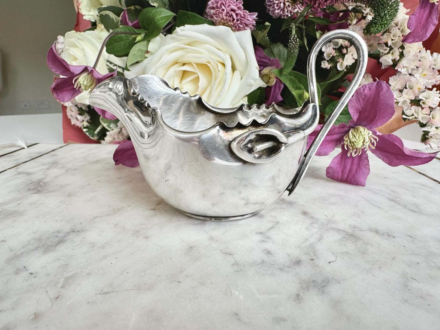 Antique Silver Plated Creamer and Sugar Bowl Set – Art Nouveau Floral Design, James Deakin and Sons