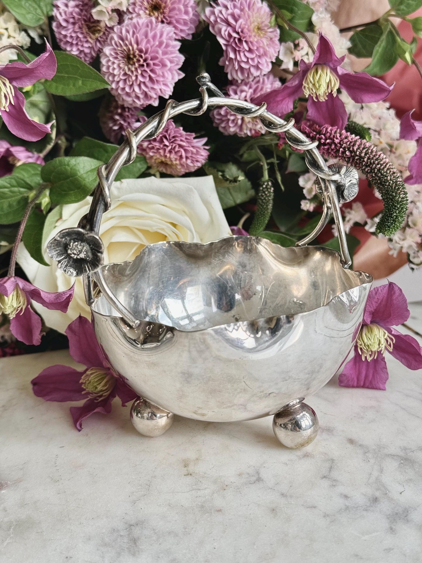 Antique Silver Plated Creamer and Sugar Bowl Set – Art Nouveau Floral Design, James Deakin and Sons