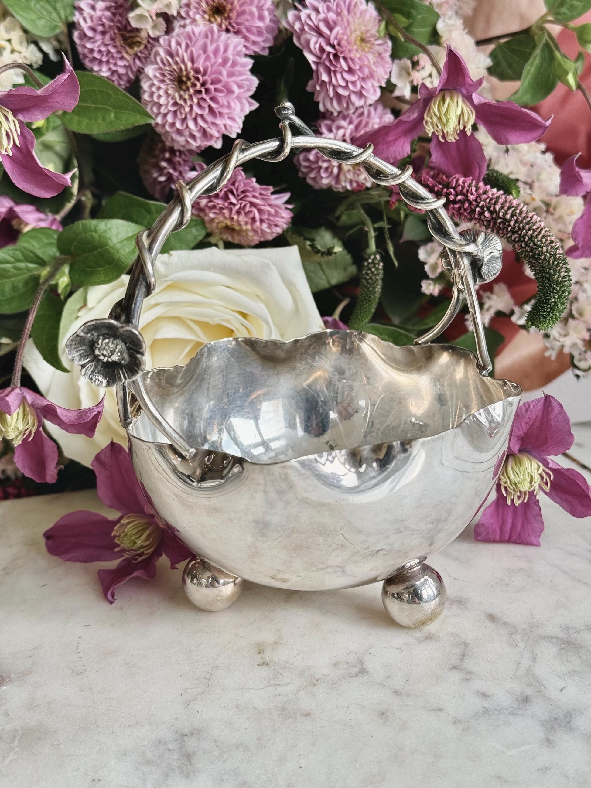 Antique Silver Plated Creamer and Sugar Bowl Set – Art Nouveau Floral Design, James Deakin and Sons