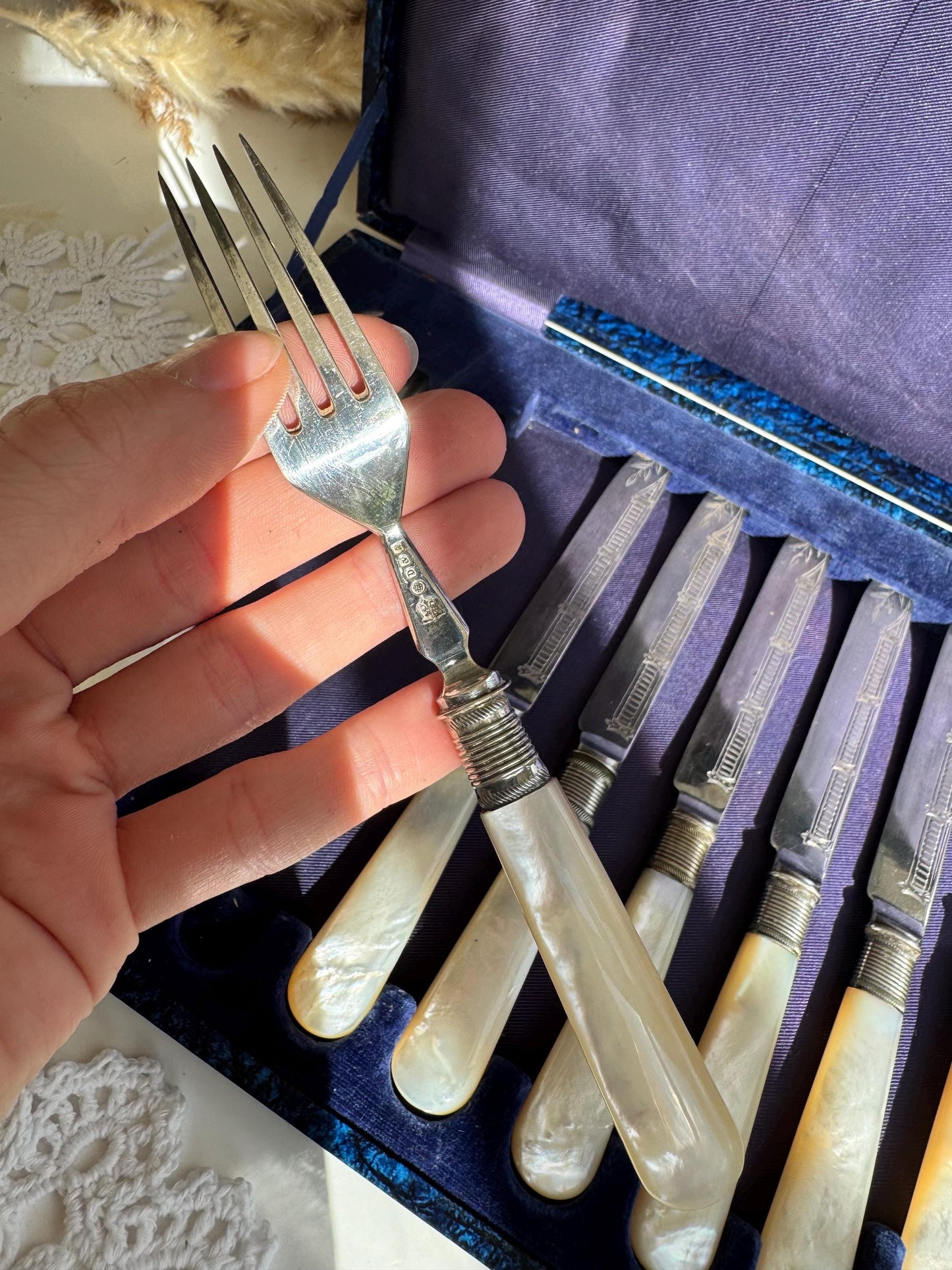 Antique English Silver-Plated & Mother-of-Pearl Cutlery Set by Daniel and Arter – Late 19th Century (11 Pieces)