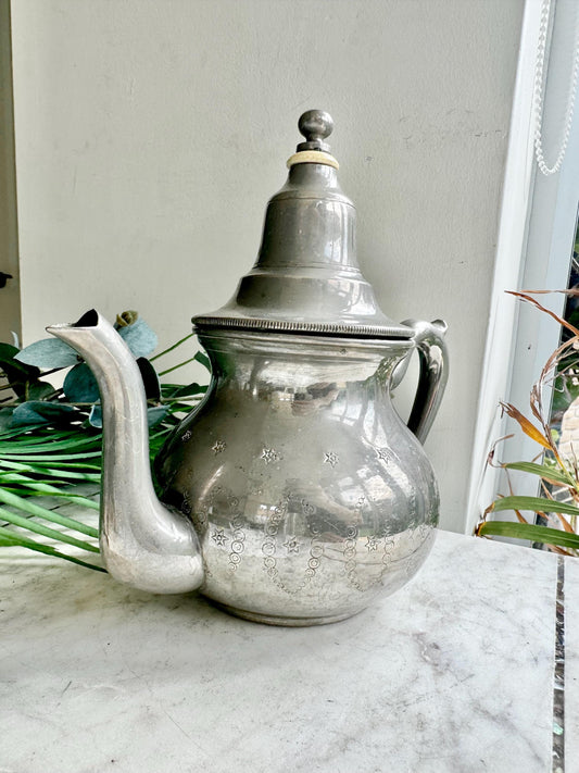 Antique Middle Eastern Coffee Pot with Star Engraving – Ornate Traditional Design