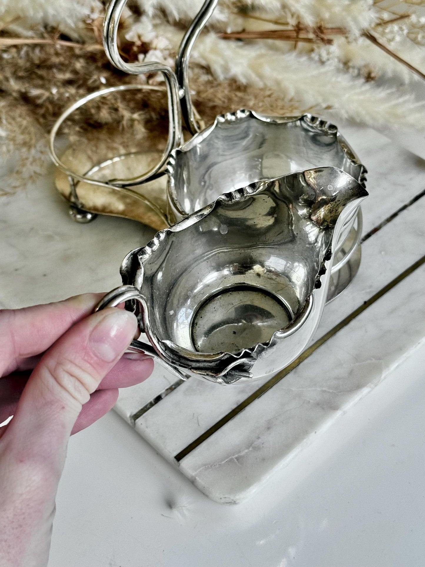 Exquisite Antique R&W Sorley Silver Plated Double Sauce Server with Stand – Glasgow, UK, c. 1900