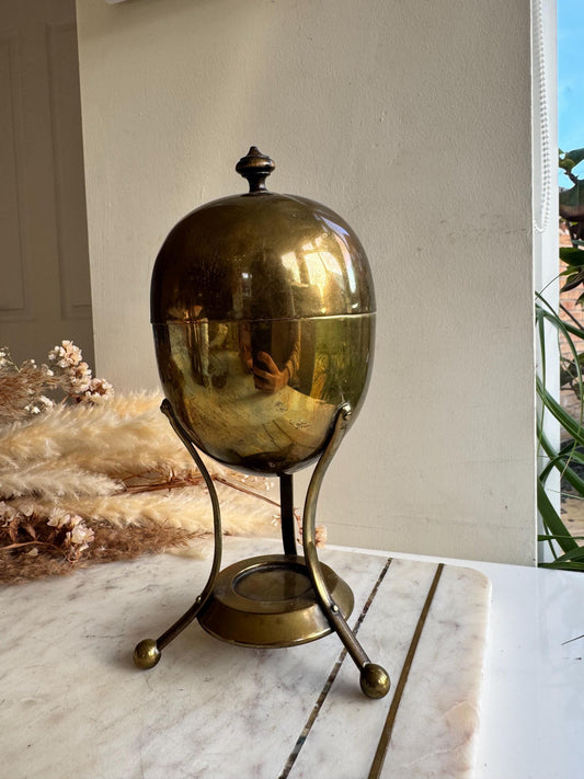 Victorian Brass Egg Coddler with Stand and Burner, Likely British, Late 19th to Early 20th Century