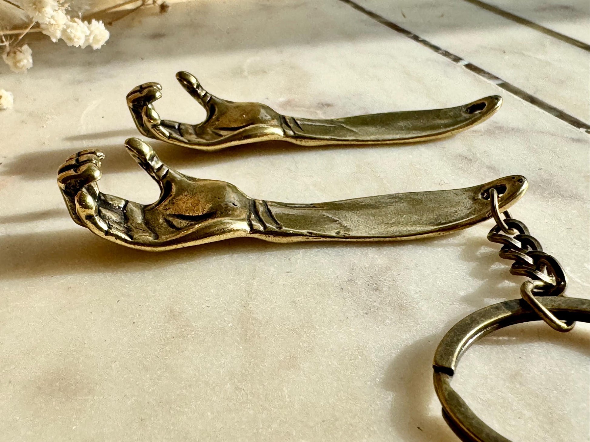 Solid Brass Creative Hand bottle opener, brass hand keyring, Cool gift for him