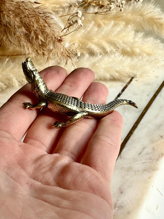 Realistic solid brass crocodile figurine, metal haunting croco statue, mini metal crocodile figurine, alligator art