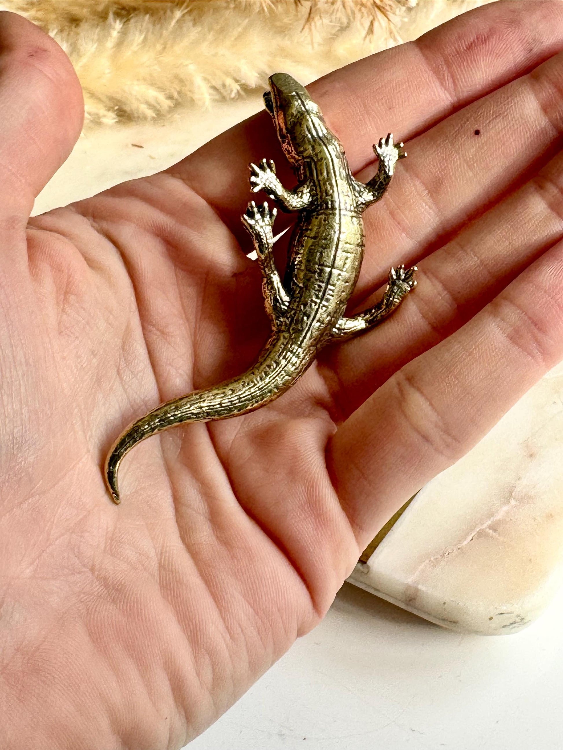 Realistic solid brass crocodile figurine, metal haunting croco statue, mini metal crocodile figurine, alligator art
