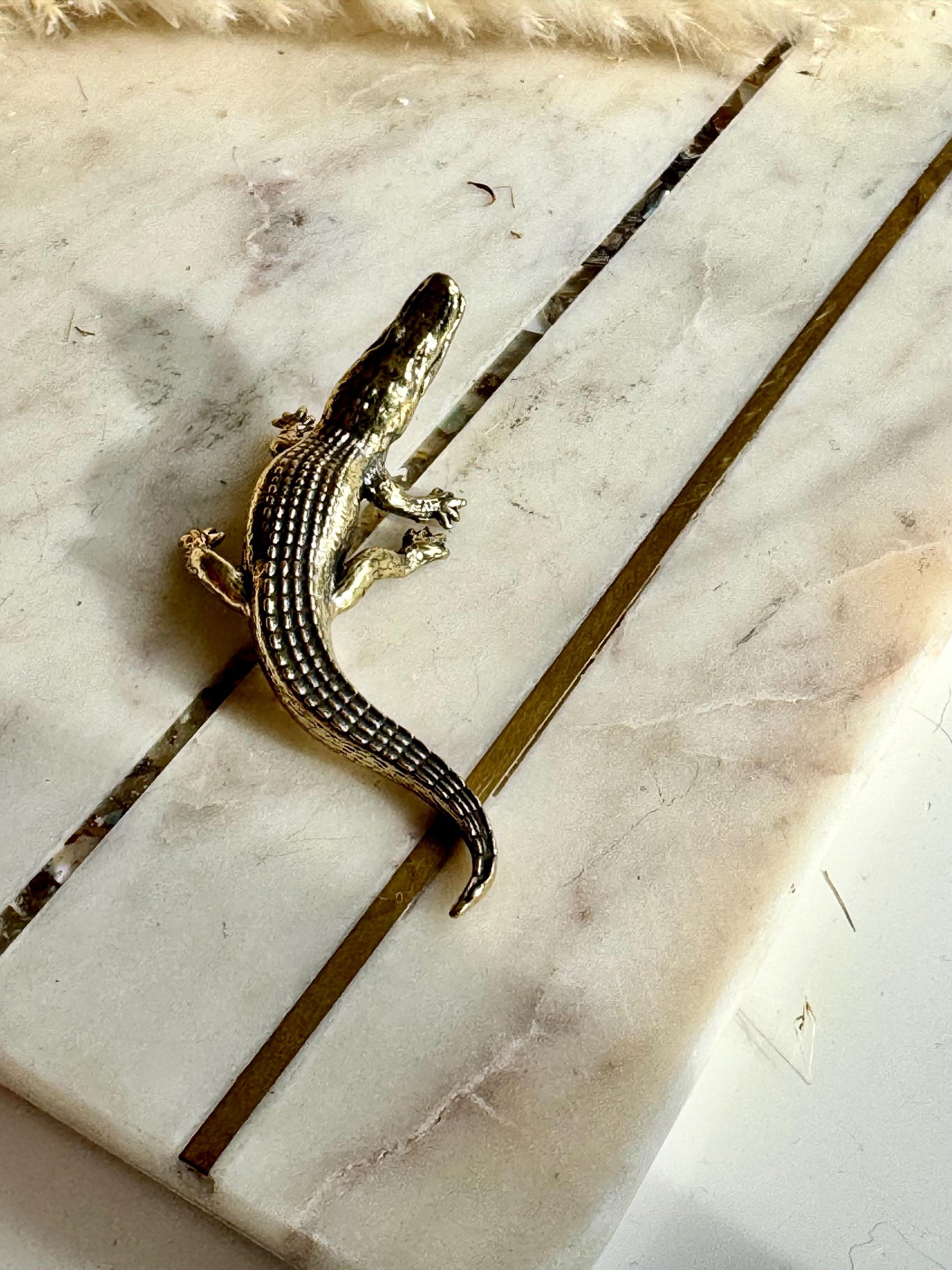 Realistic solid brass crocodile figurine, metal haunting croco statue, mini metal crocodile figurine, alligator art