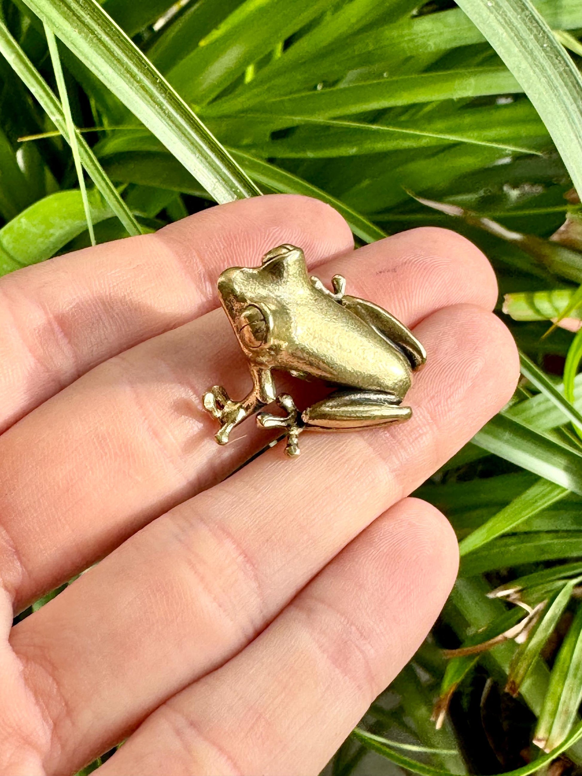 Fine Lifelike Solid Brass Frog figurine, Couple of Frogs Statue, Small Paperweight, Cute collectible figurine, Desk Accessory