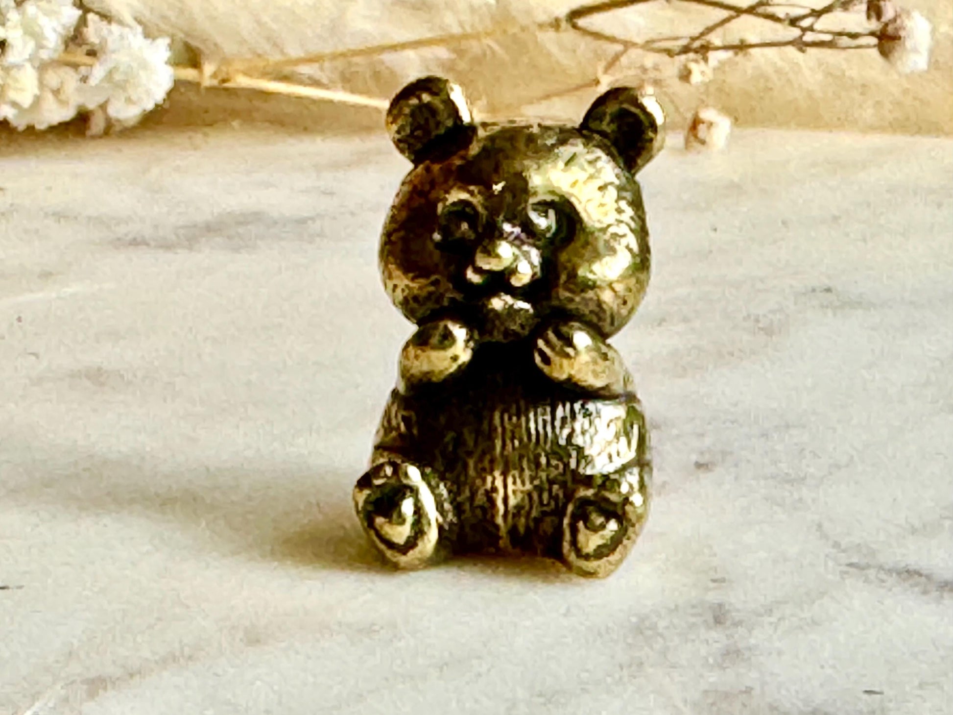 Cute Baby Panda figurine, Solid brass adorable panda miniature, Metal Panda sculpture, panda decor