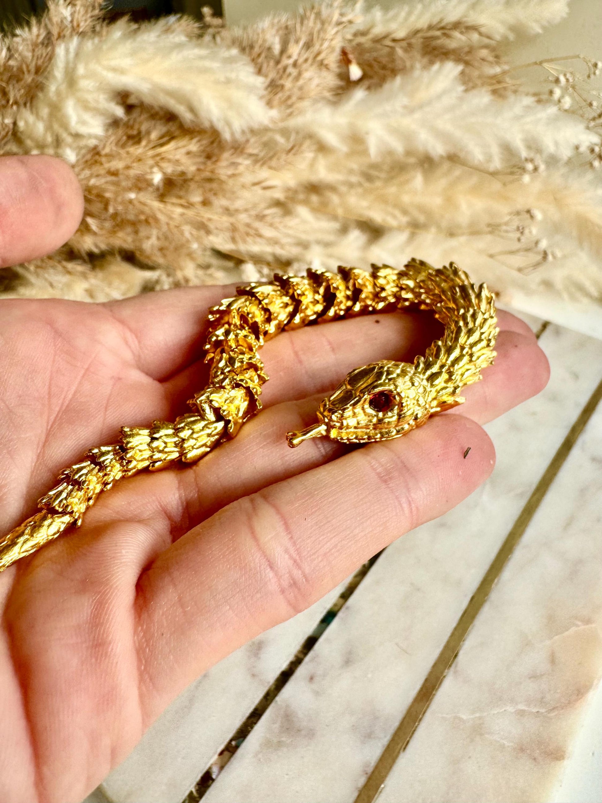 Golden Brass Snake Statue, 3D metal Figurine, Creative snake Miniature, Home Decor, Office decoration, Fairy Garden Miniature