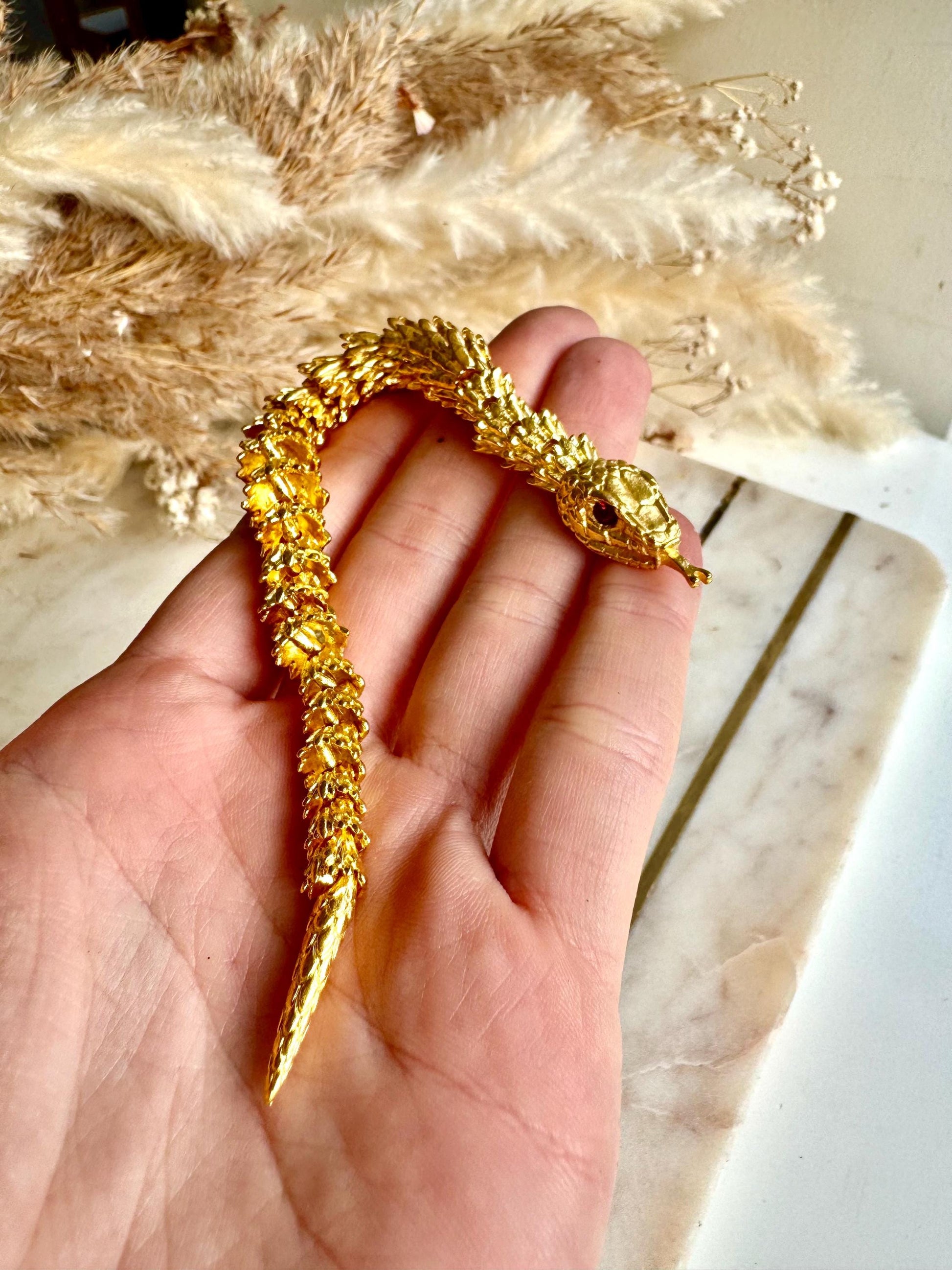 Golden Brass Snake Statue, 3D metal Figurine, Creative snake Miniature, Home Decor, Office decoration, Fairy Garden Miniature