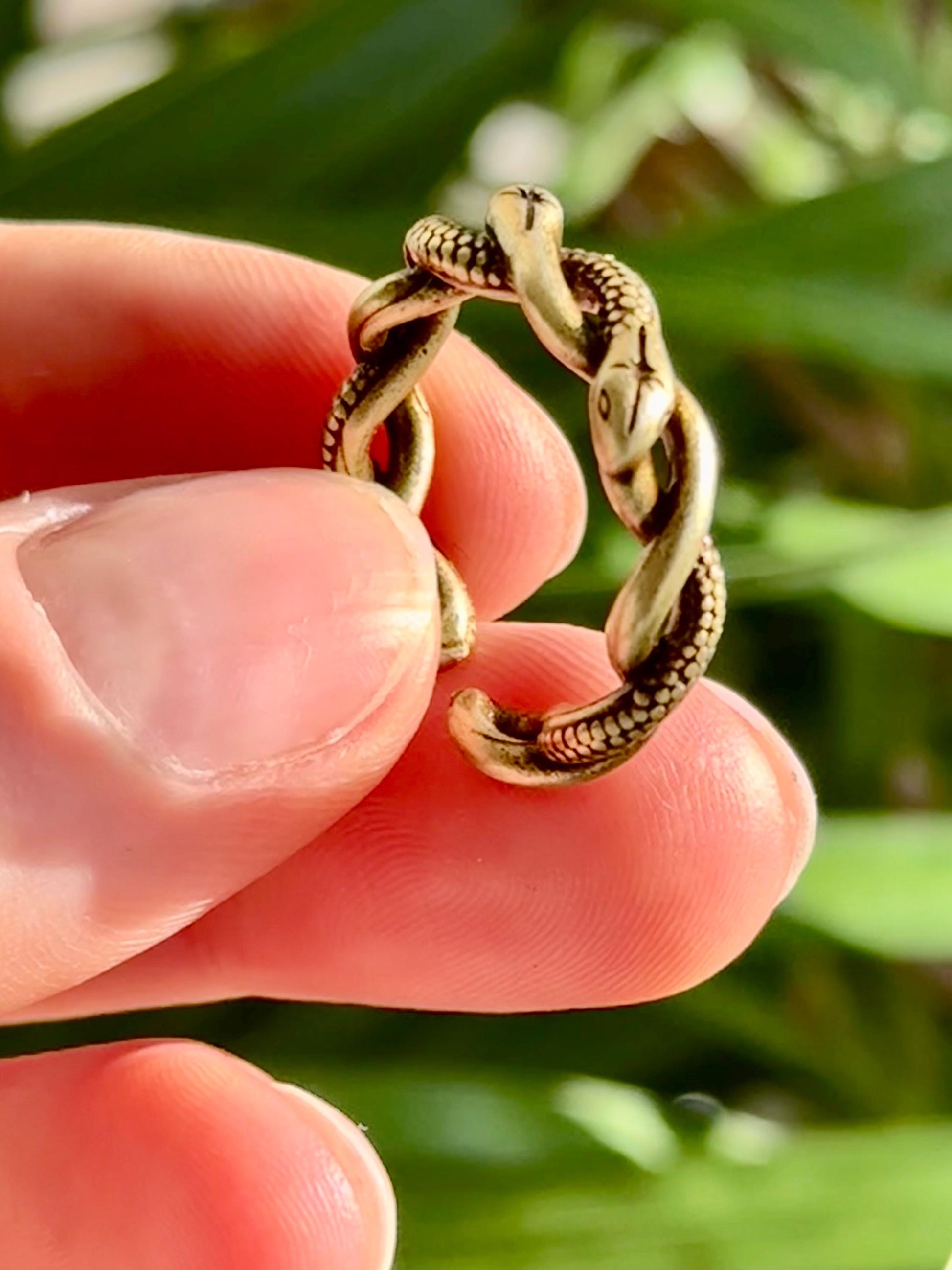 Solid brass twin snake ring, adjustable serpent wrap ring, ouroboros reptile jewelry, mystical brass snake band