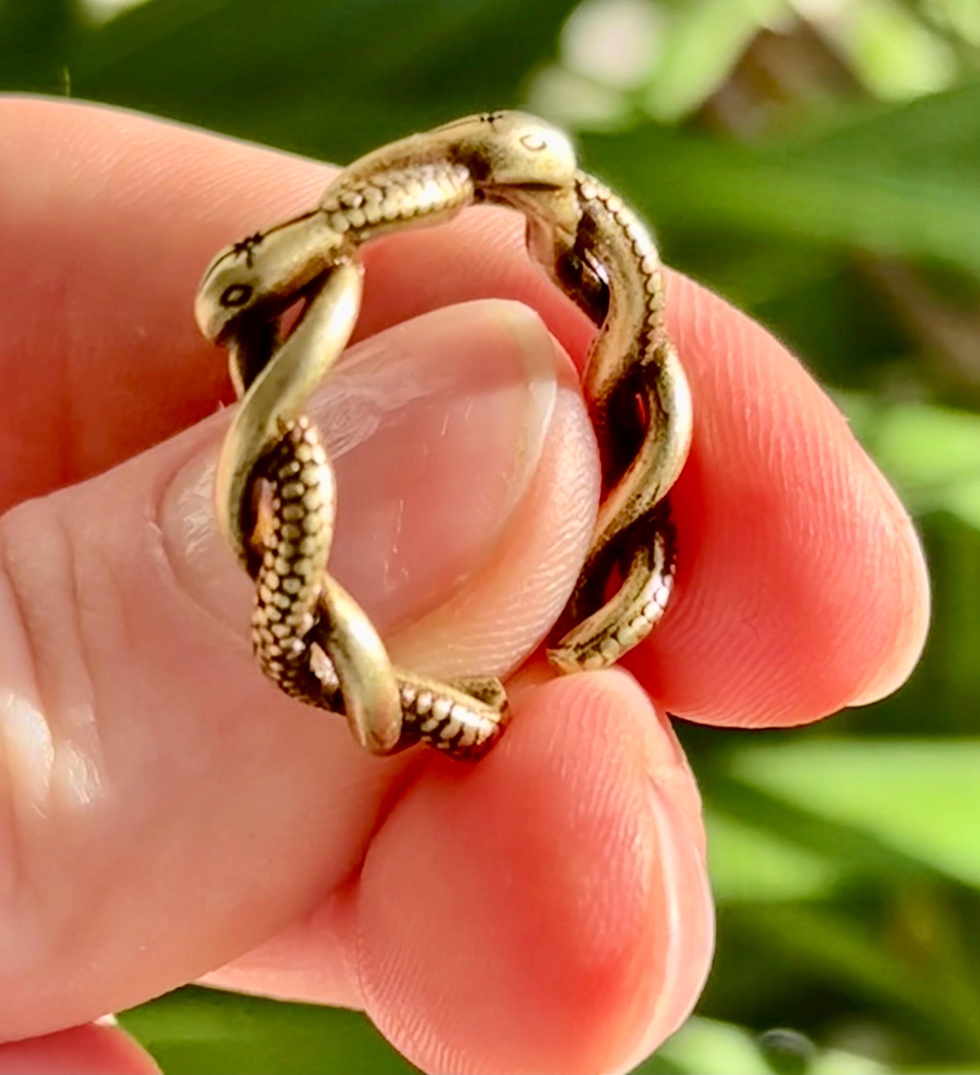 Solid brass twin snake ring, adjustable serpent wrap ring, ouroboros reptile jewelry, mystical brass snake band