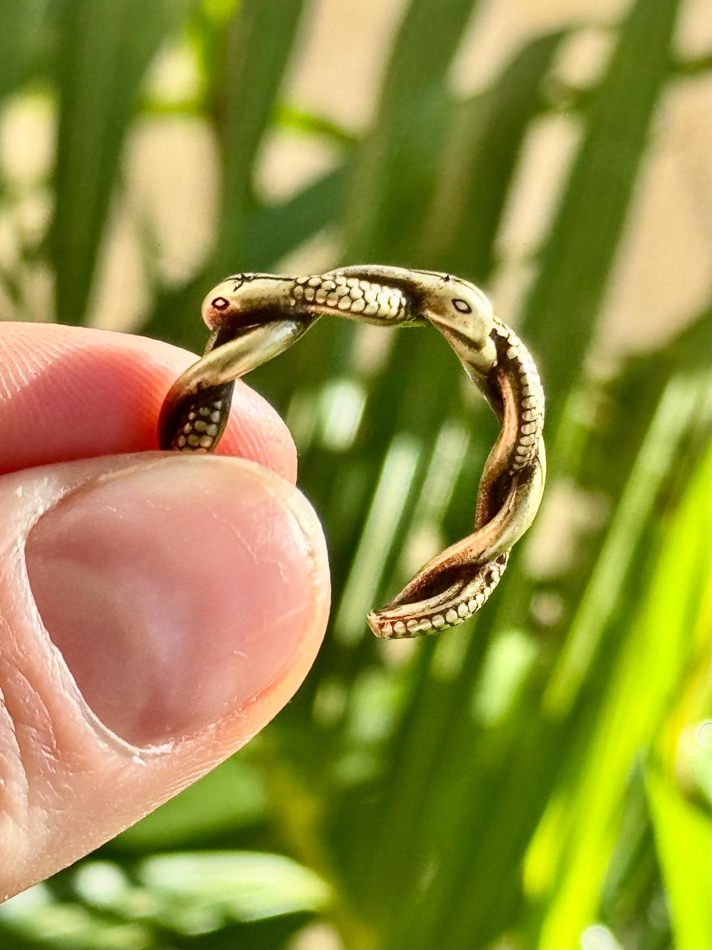 Solid brass twin snake ring, adjustable serpent wrap ring, ouroboros reptile jewelry, mystical brass snake band