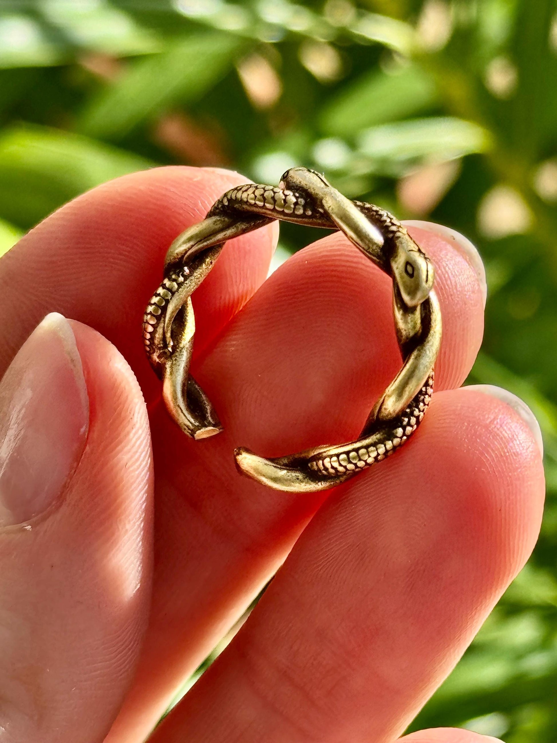 Solid brass twin snake ring, adjustable serpent wrap ring, ouroboros reptile jewelry, mystical brass snake band