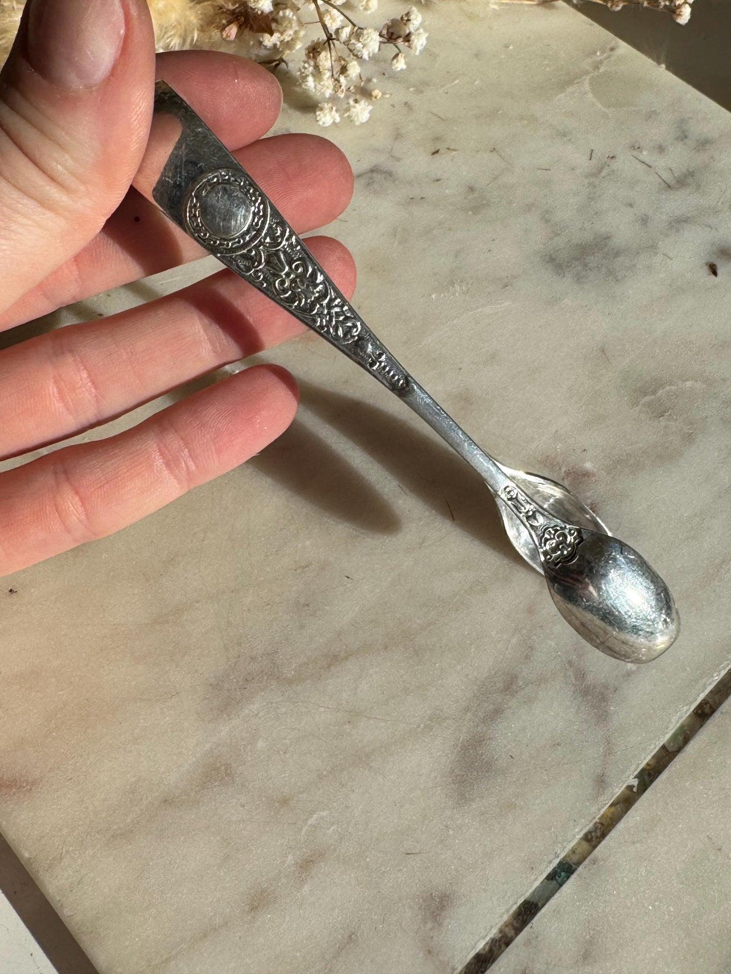 Antique Victorian Silver Sugar Tongs with Ornate Floral Pattern, Hallmarked AB&Co, Early 1900s