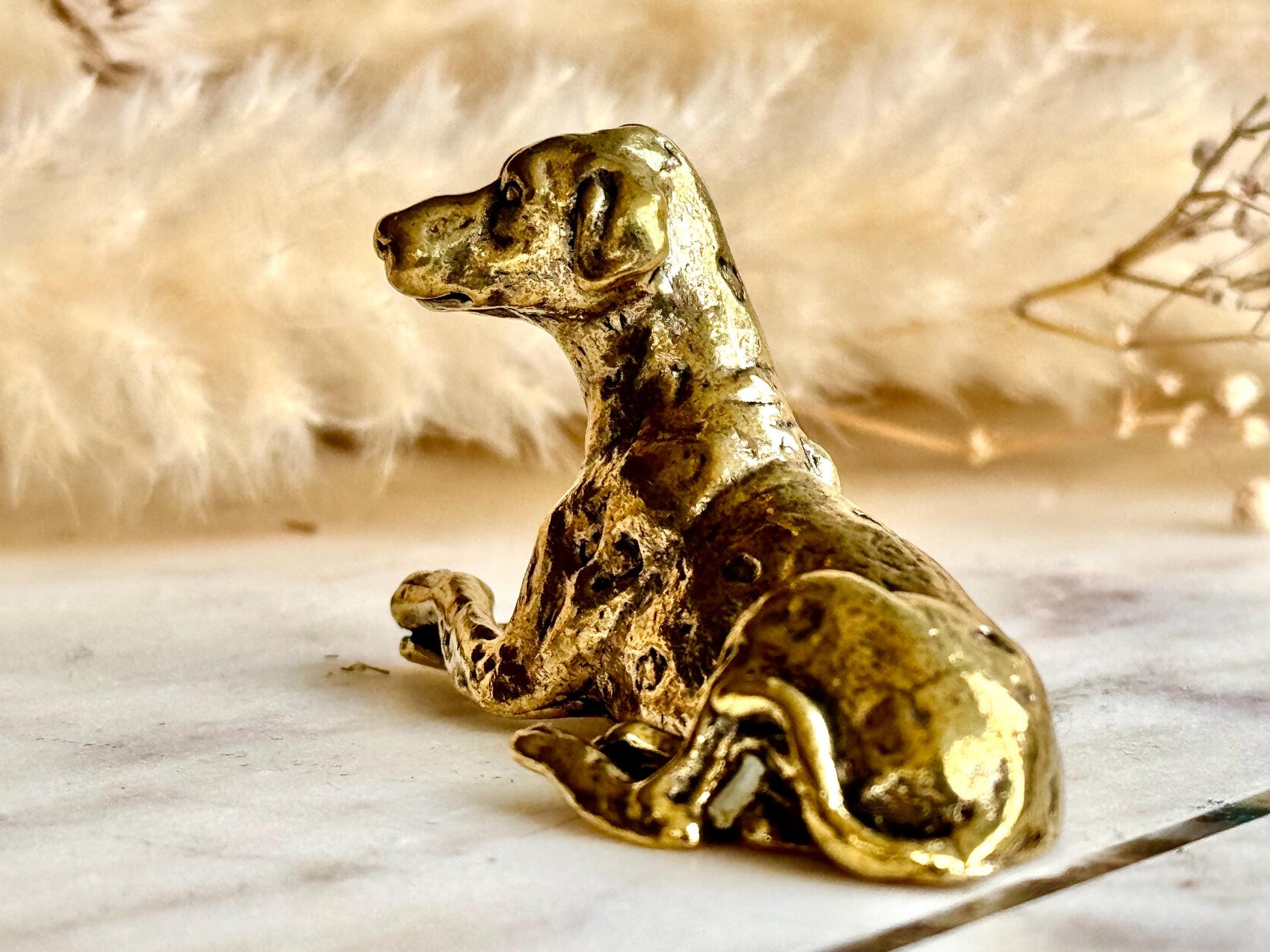 Solid Brass Dalmatian Dog Figurine, Elegant Collectible Ornament, Decorative Home Accent for Dog Lovers