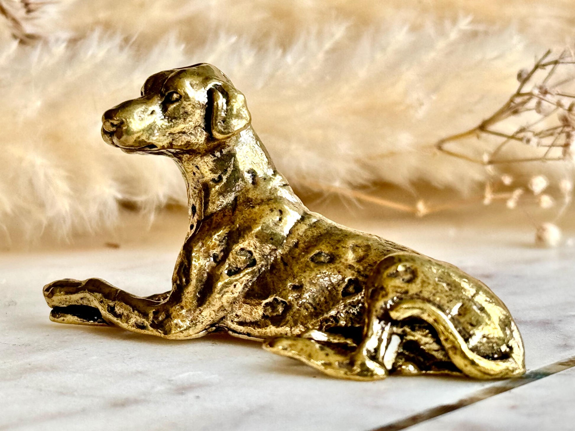 Solid Brass Dalmatian Dog Figurine, Elegant Collectible Ornament, Decorative Home Accent for Dog Lovers