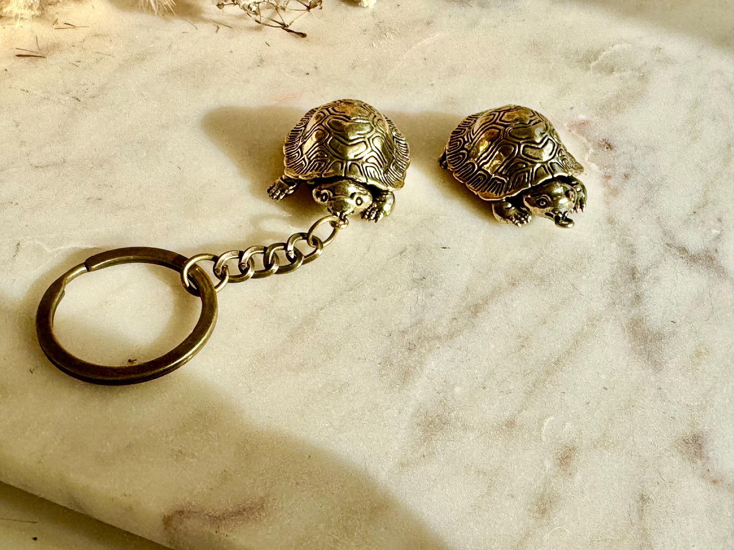 Unique Style Solid Brass Cute Turtle Charm or Keyring with Movable Head and Legs – Realistic Miniature Tortoise Figurine