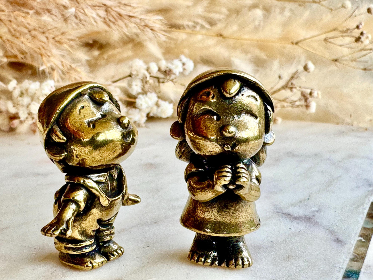 Romantic Brass Figurines First Kiss, Set of Two Miniature Brass Statues, Cute Boy and Girl Figurines, Sweet Couple Sculpture