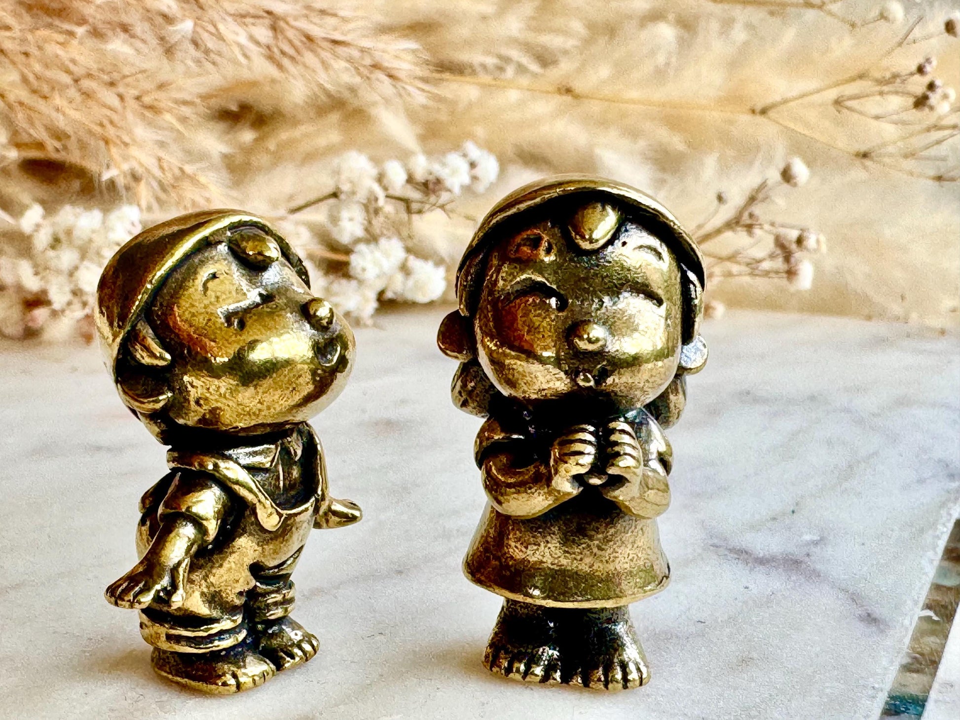 Romantic Brass Figurines First Kiss, Set of Two Miniature Brass Statues, Cute Boy and Girl Figurines, Sweet Couple Sculpture