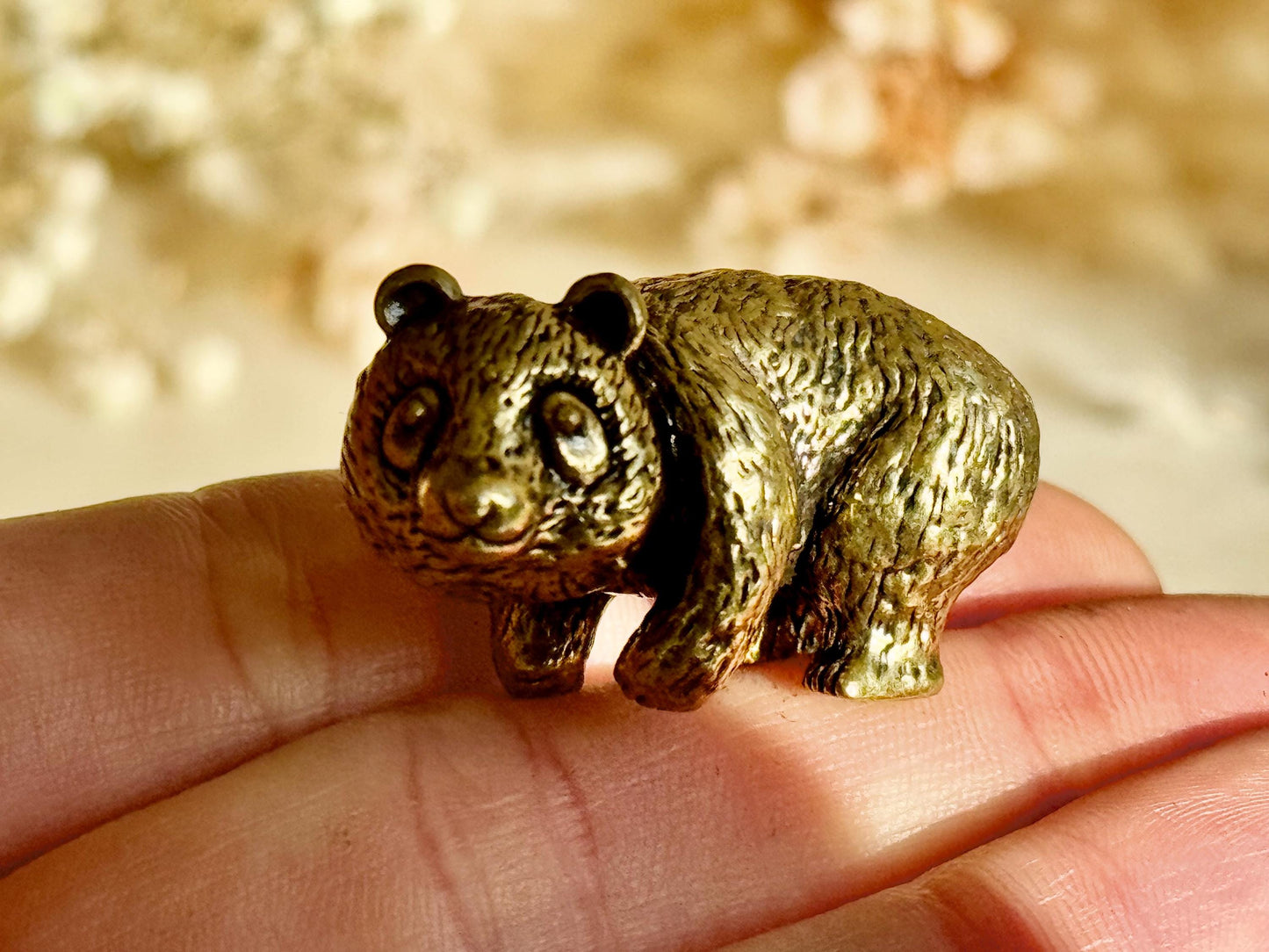 Endearing Baby Panda With a Bamboo Basket figurine, Solid brass adorable panda miniature, Panda with Bamboo sculpture, panda paperweight